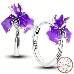 925 Sterling Silver Hoop Earrings Purple Iris